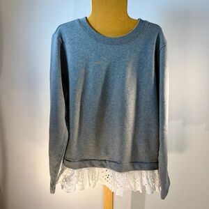 Banana Republic Heather Gray Sweatshirt with White Eyelet Trim